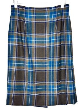 Vintage Charter Club Wool Plaid Pencil Skirt Fits Size 6 Brown Dark Academia USA